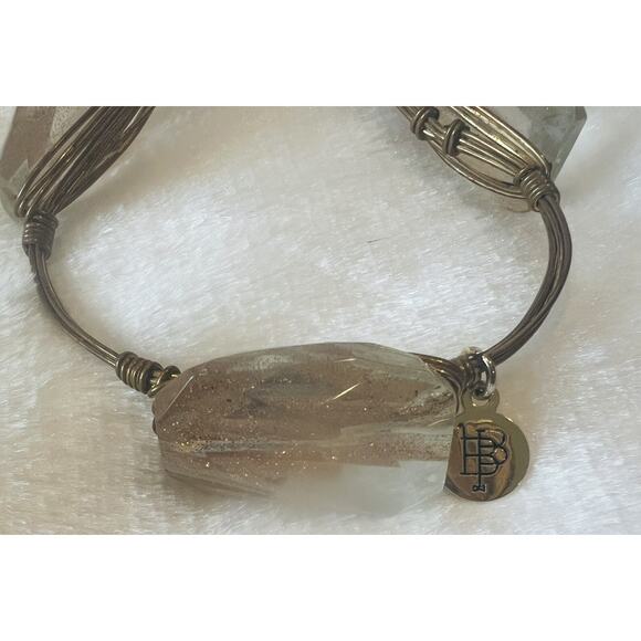 2 Bourbon & Bowties Gold Stone Bangle Bracelet Quartz Jasper Boho Wire Wrapped - Picture 9 of 13